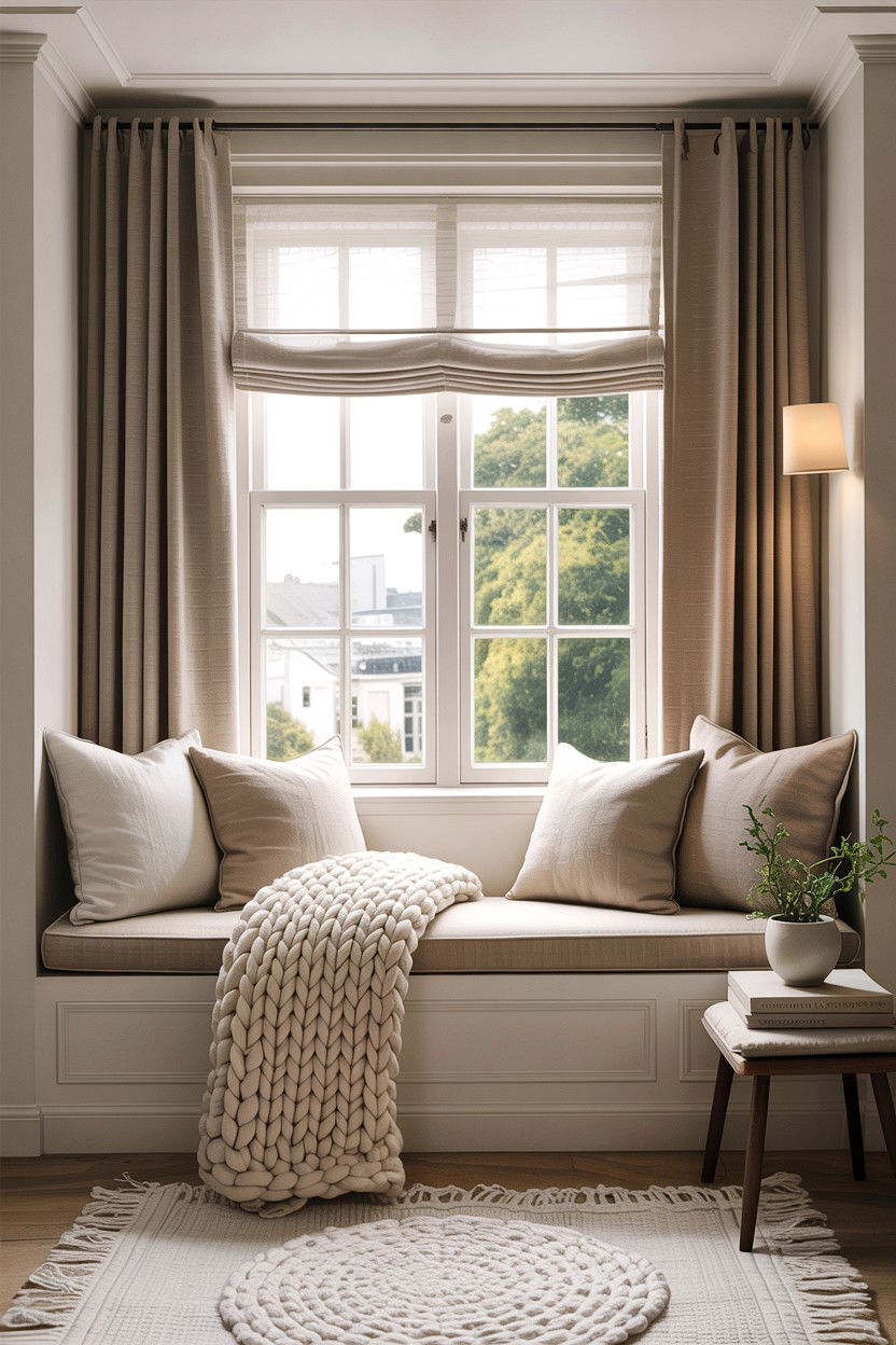 Neutral window seat - 30 bedroom window seat ideas