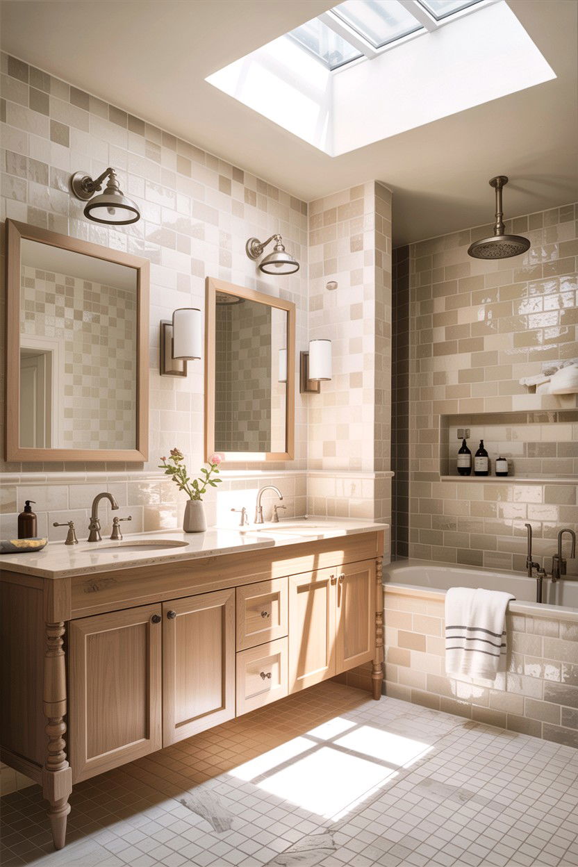 Neutral zellige bathroom - 30 handmade tile bathroom ideas