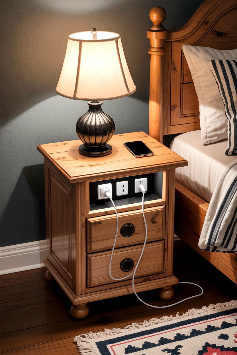 Nightstand With Built In Power - 30 bedroom phone chargers