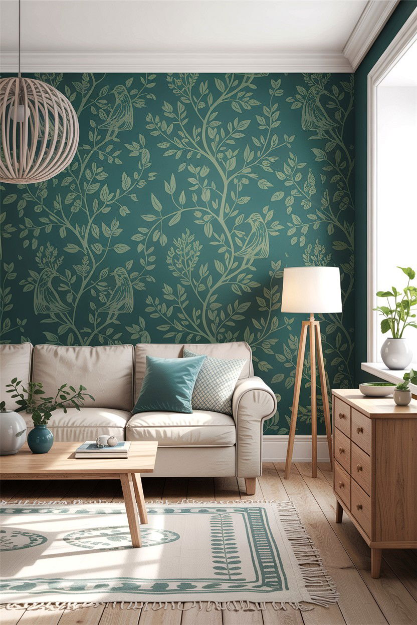 Nordic Style Teal Wallpaper - 30 scandinavian teal living room ideas