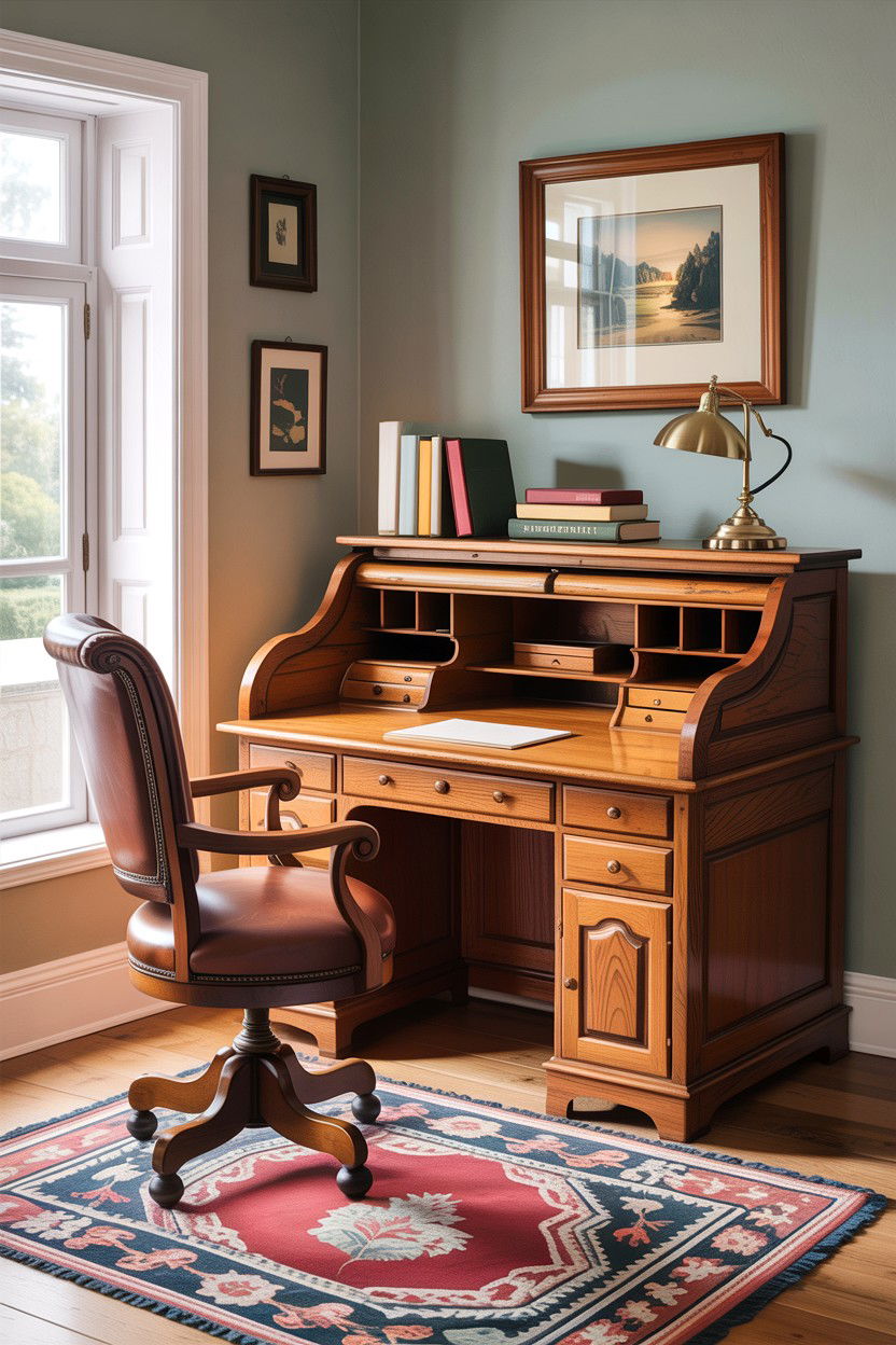 Oak roll top desk - 30 living room antique furniture ideas
