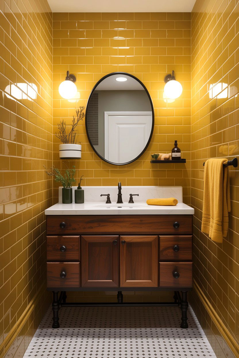 Ochre subway tile bathroom - 30 colored subway tile bathroom ideas