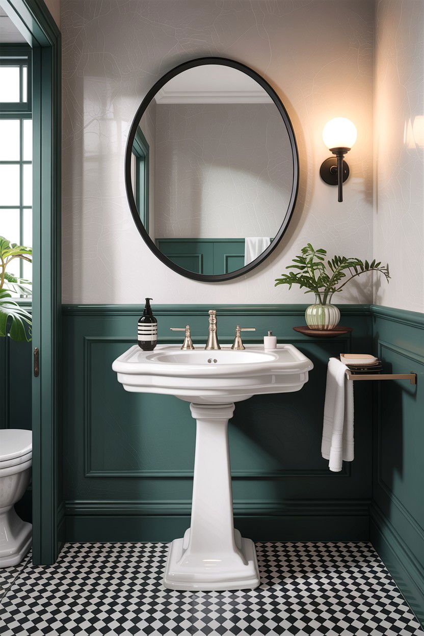 Offset Mirror Pedestal Sink - 30 bathroom asymmetry ideas