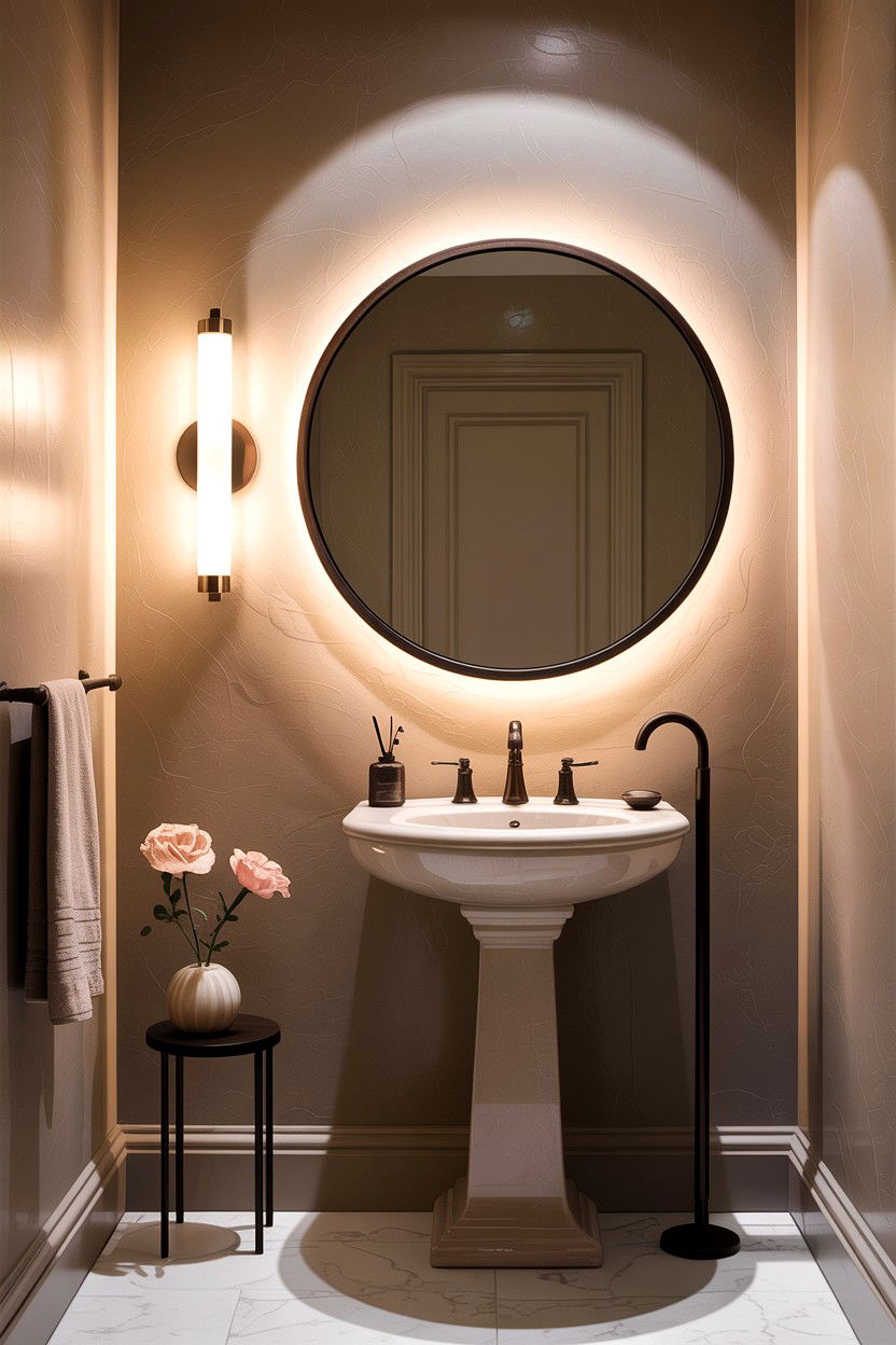Offset Round Mirror - 30 bathroom asymmetry ideas