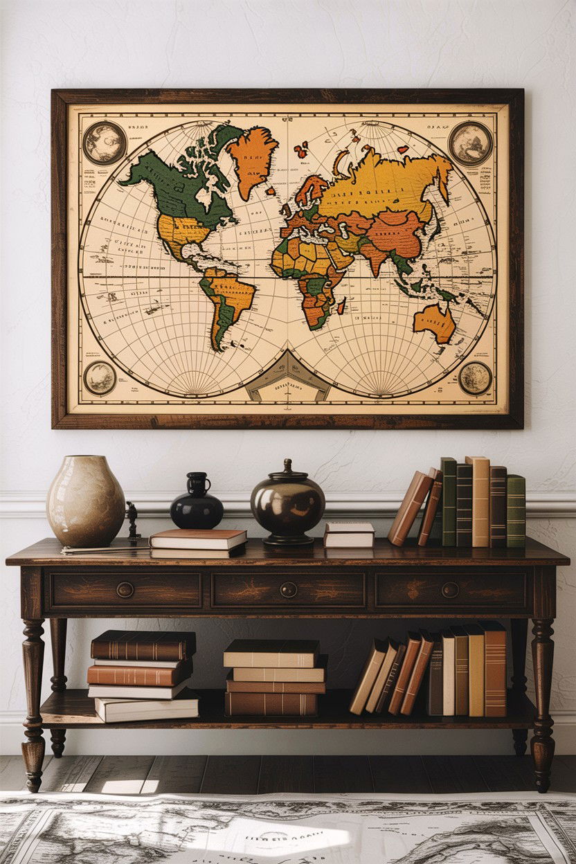Old Map Wall Art - 30 dark academia living room ideas