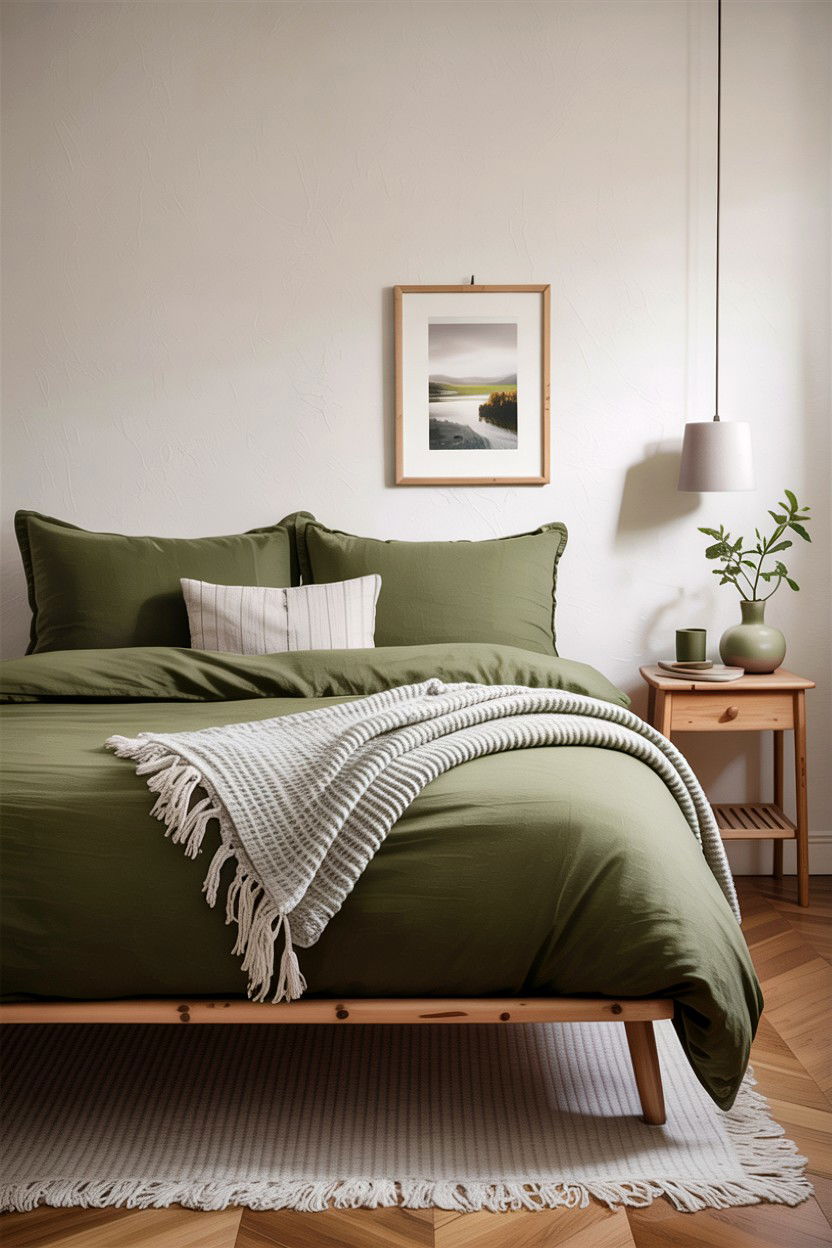 Olive Green Bedding Set - 30 scandinavian green bedroom ideas
