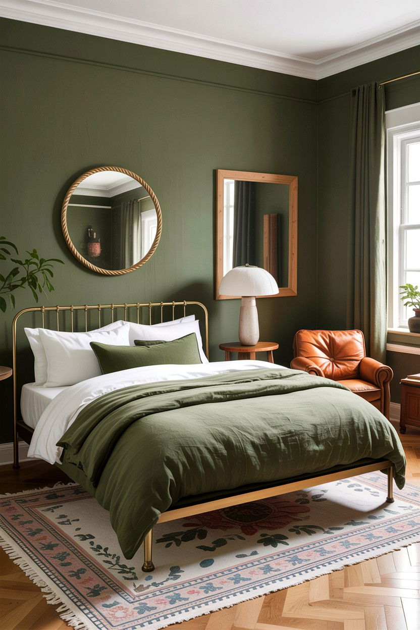 Olive Green Linen Bed - 30 bedroom linen bedding ideas