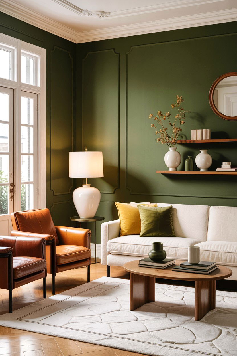 Olive Green White Living Room - 30 green and white living room ideas