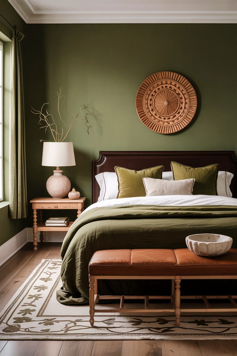 Olive green and brown bedroom - 30 bedroom color schemes