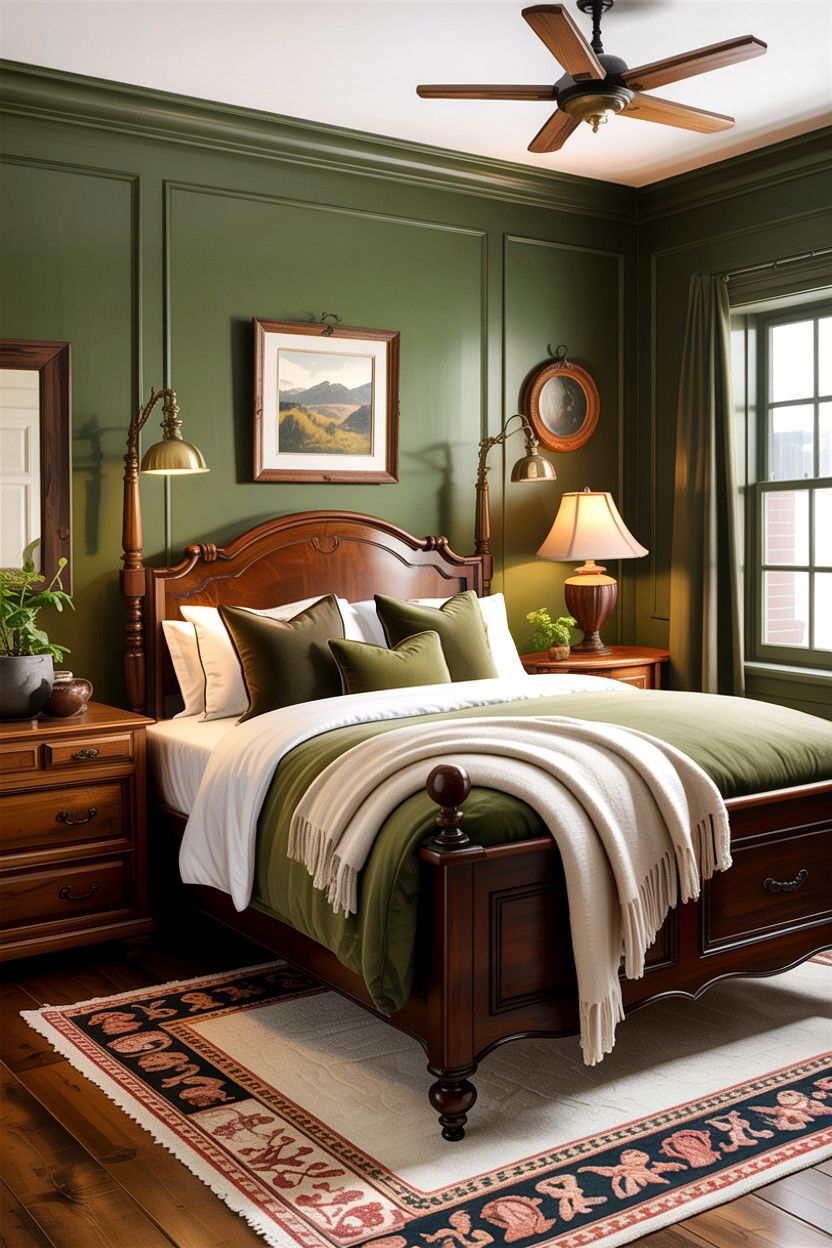 Olive green bedroom - 30 rustic green bedroom ideas