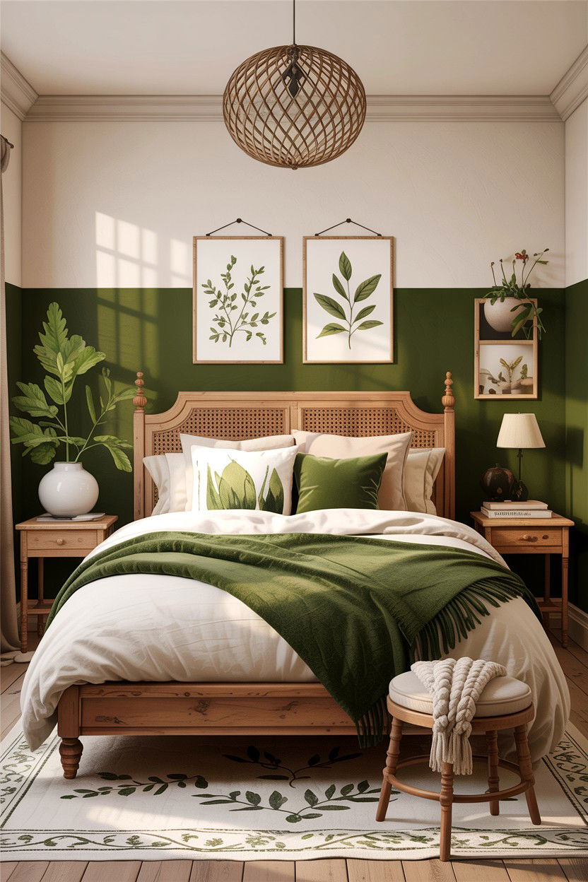 Olive green half wall bedroom - 30 bedroom half painted walls