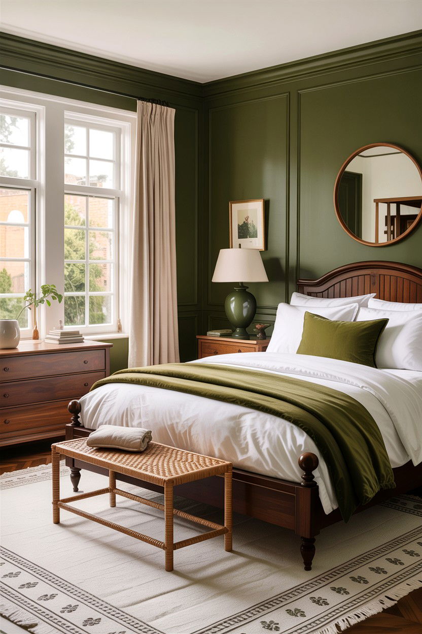 Olive green master bedroom - 30 green and white bedroom ideas