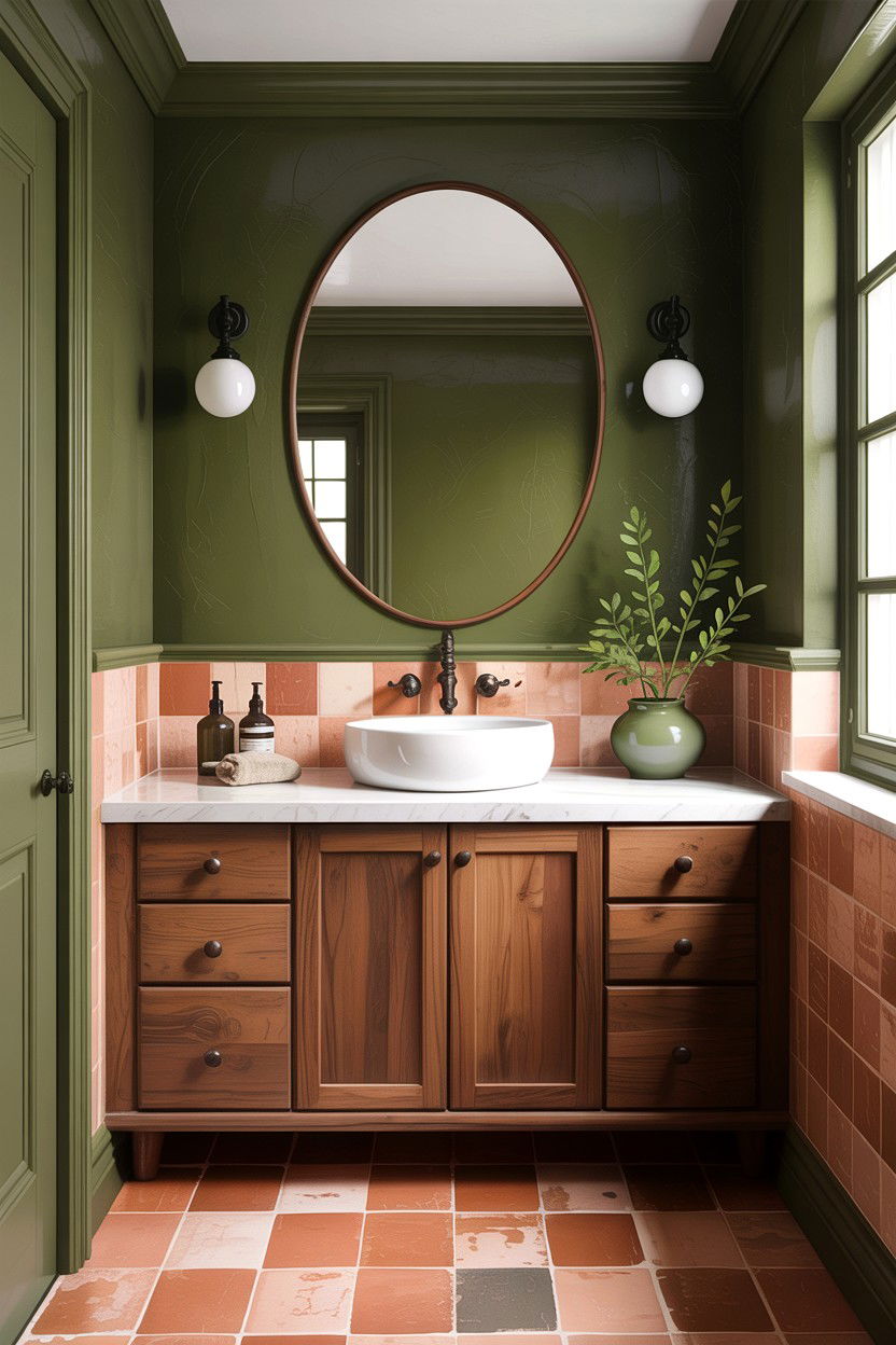 Olive green wall - 30 green bathroom design ideas