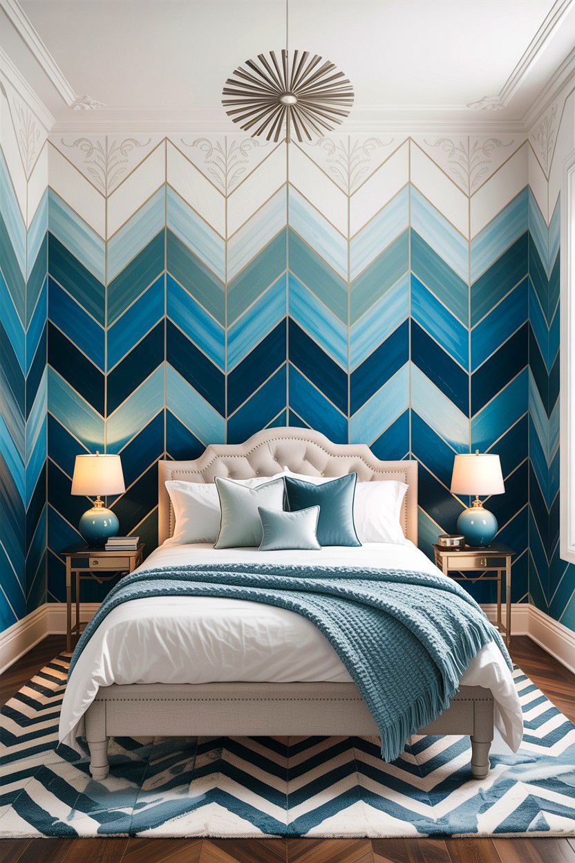 Ombre chevron wall paint - 30 bedroom chevron wall ideas
