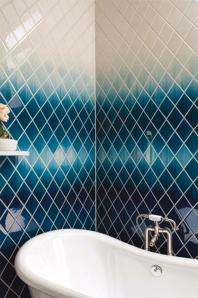 Ombre diamond tile wall - 30 diamond tile bathroom ideas