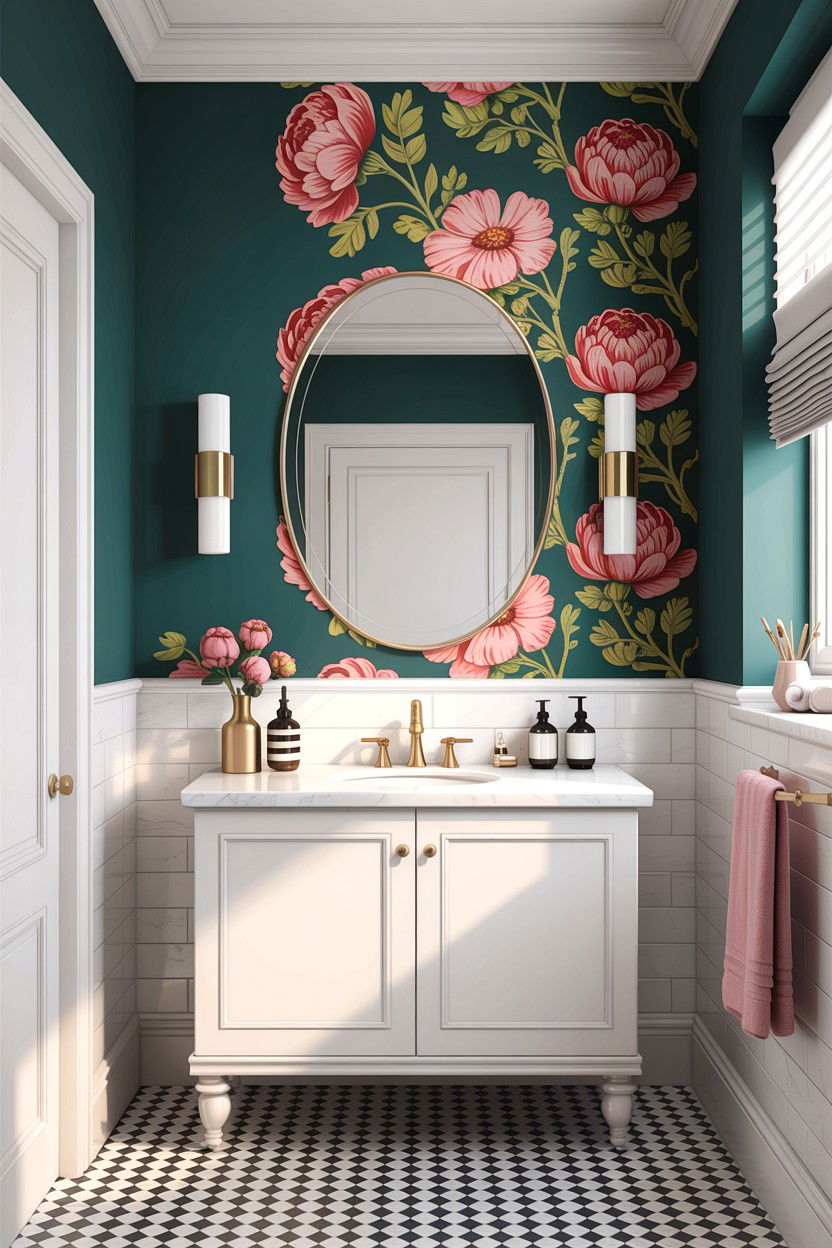 One Side Accent Wallpaper - 30 bathroom asymmetry ideas