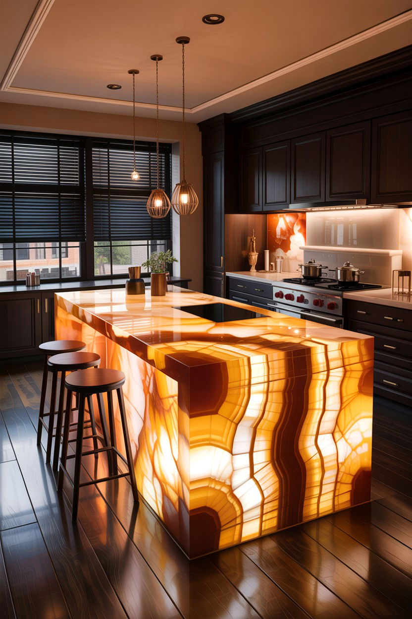 Onyx island - 30 stone kitchen ideas