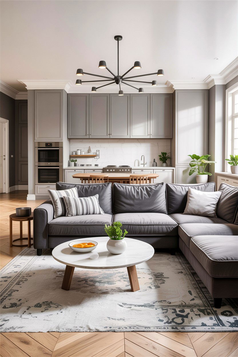 Open Concept Gray Living Room - 30 living room gray furniture ideas