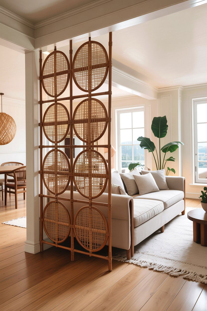 Open Concept Living Room Woven Room Divider - 30 handwoven living room ideas