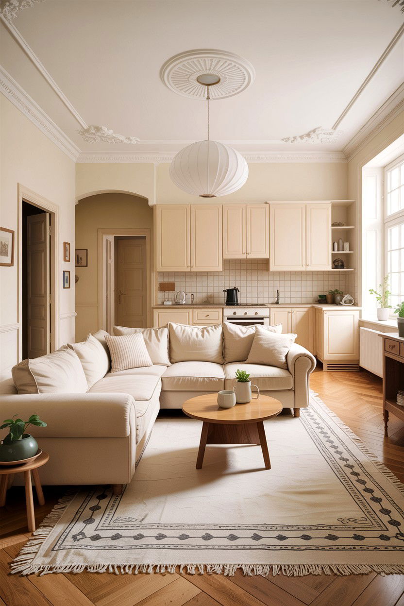 Open Plan Cream Living Room - 30 scandinavian cream living room ideas