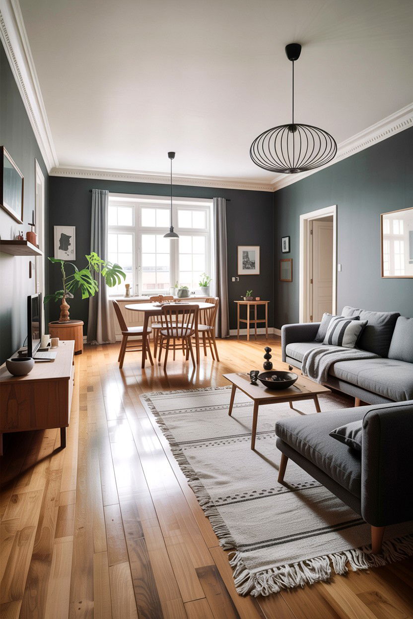 Open Plan Gray Scandi Living Room - 30 scandinavian gray living room ideas