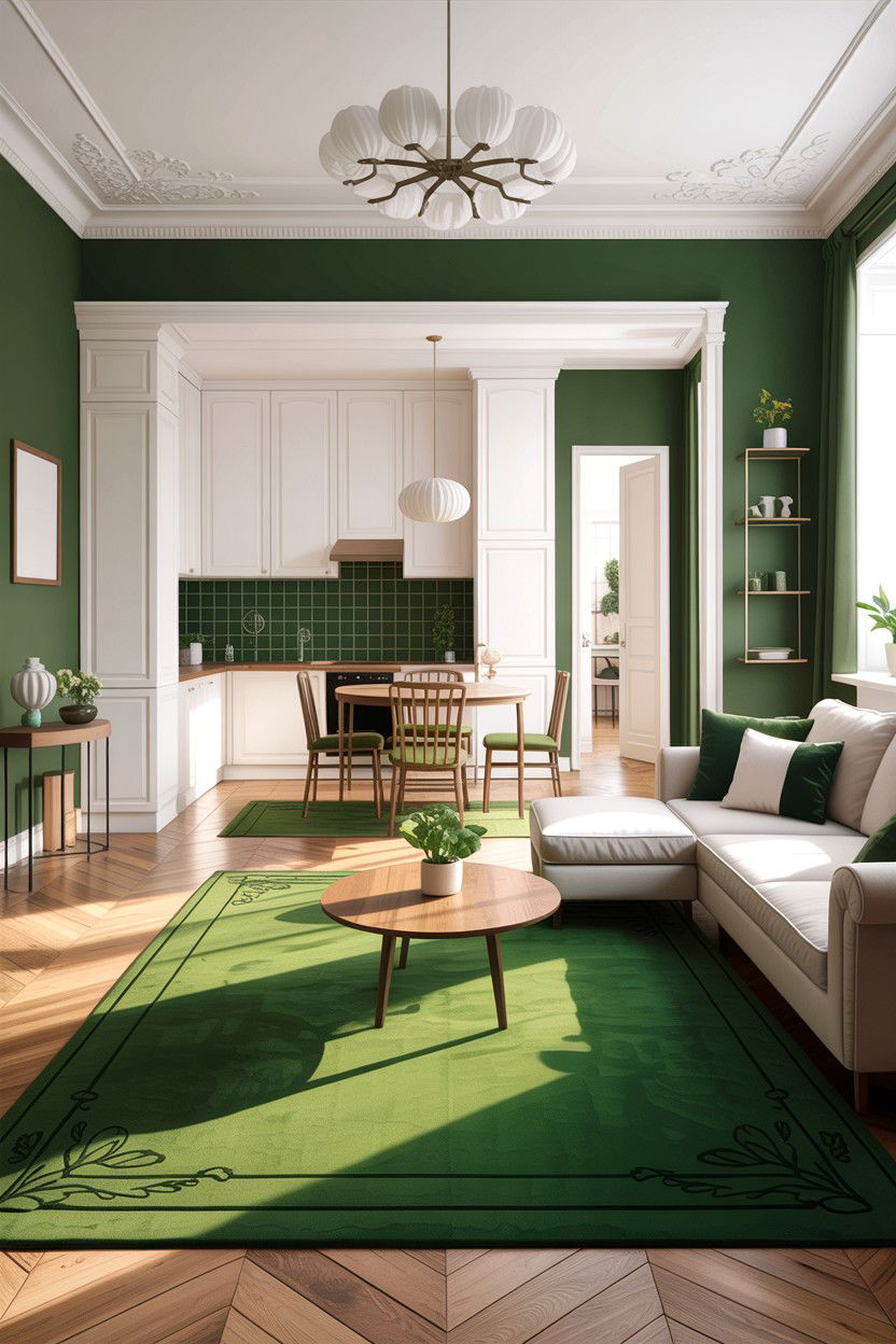 Open Plan Green White Living Room - 30 green and white living room ideas