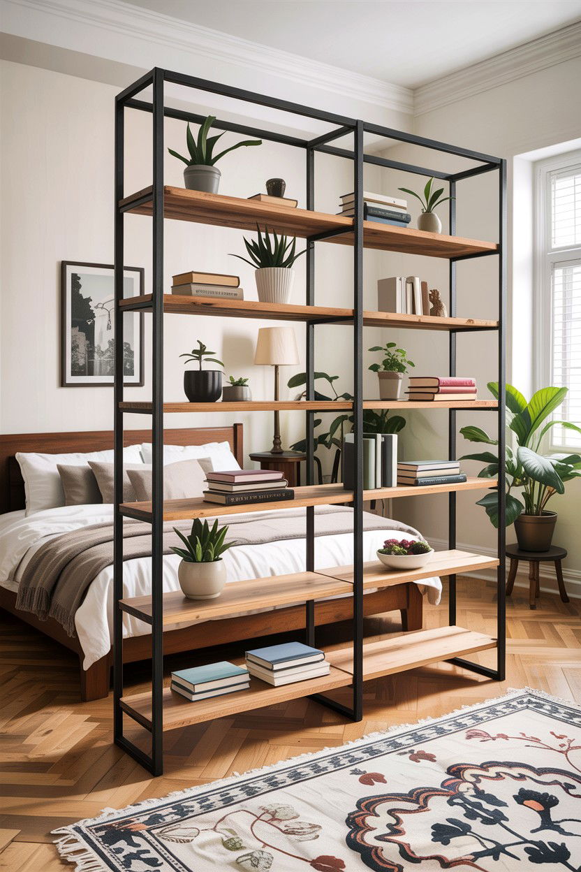 Open Shelf Room Divider - 30 bedroom pony wall ideas