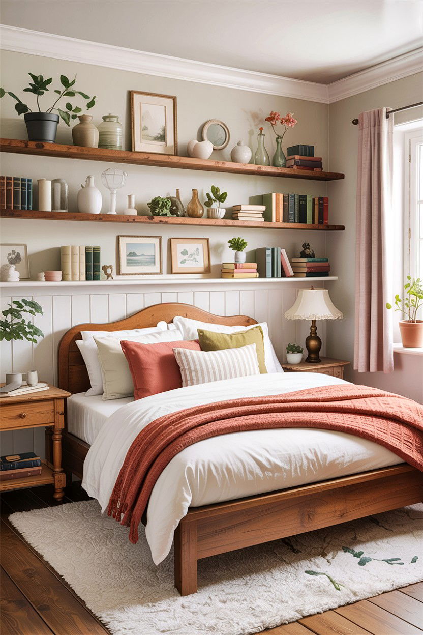 Open Shelving - 30 cottage bedroom ideas