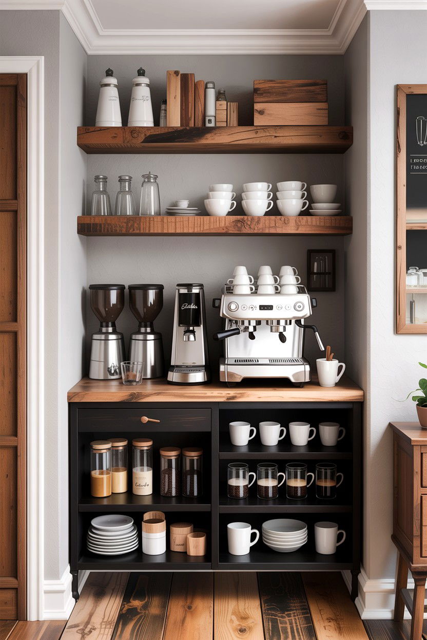 Open Shelving Coffee Bar - 30 small dining room space storage ideas