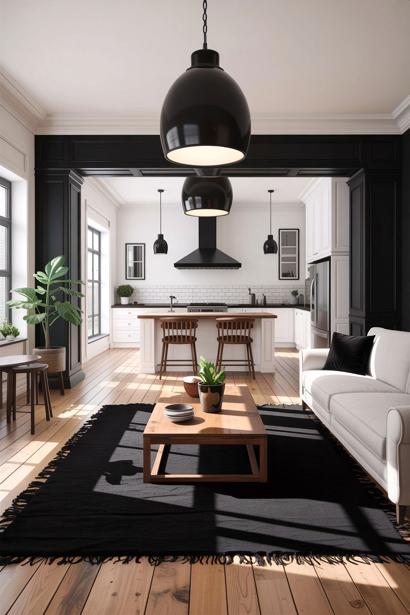Open concept black and white living room - 30 black and white living room ideas