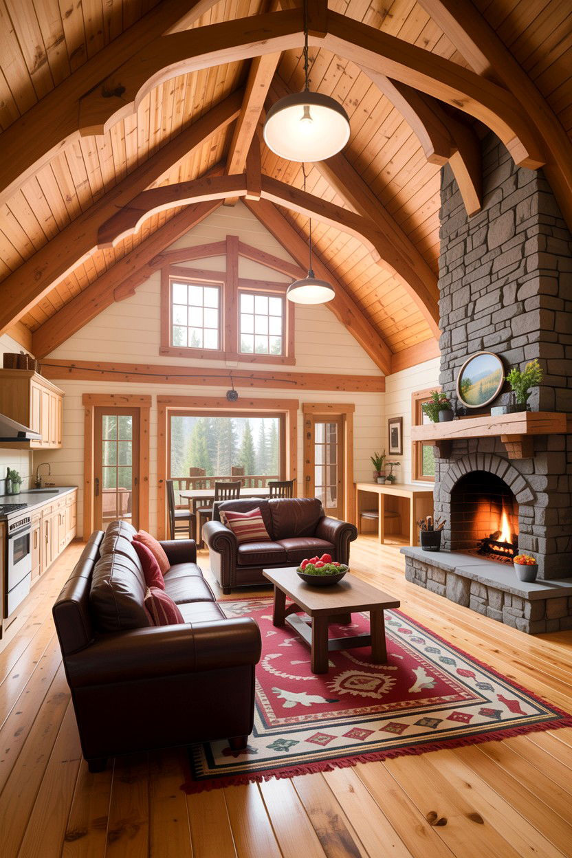 Open concept cabin living room - 30 cabin living room ideas