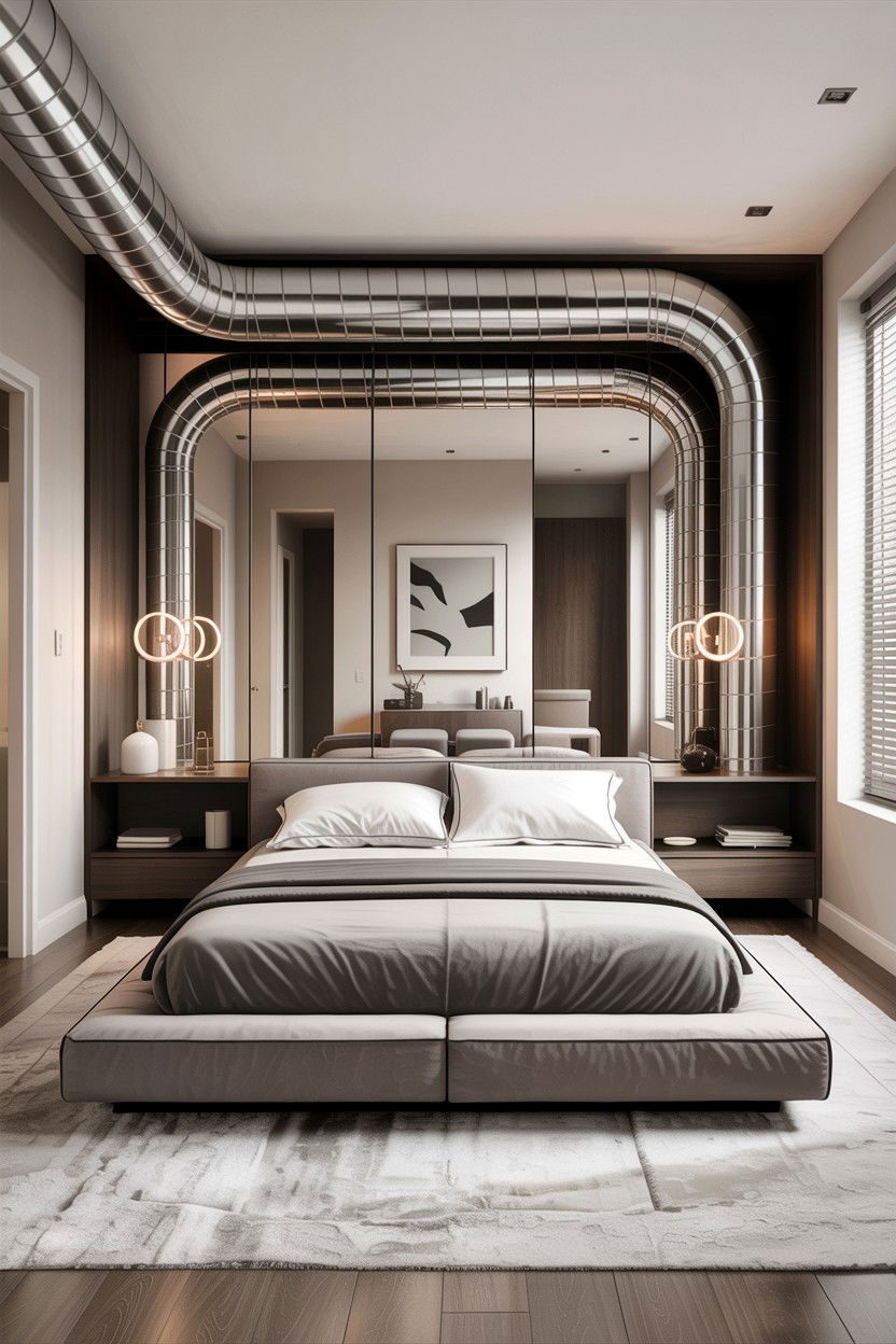 Open plan bedroom - 30 exposed ductwork bedroom ideas