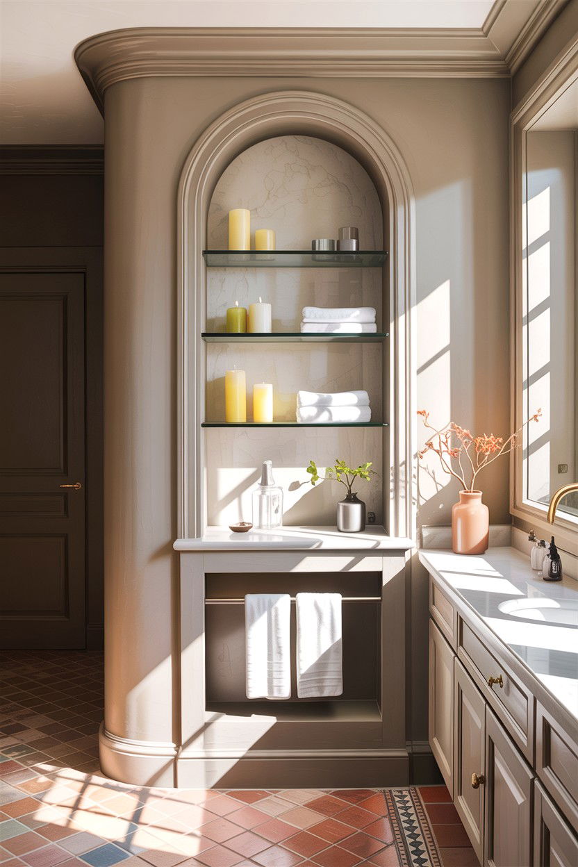 Open shelving alcove - 30 bathroom alcove ideas