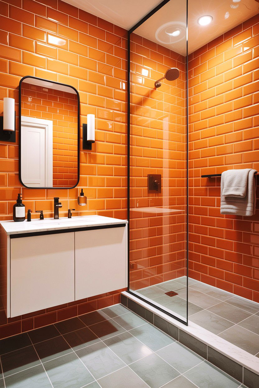 Orange Subway Tile Bathroom - 30 colorful bathroom ideas