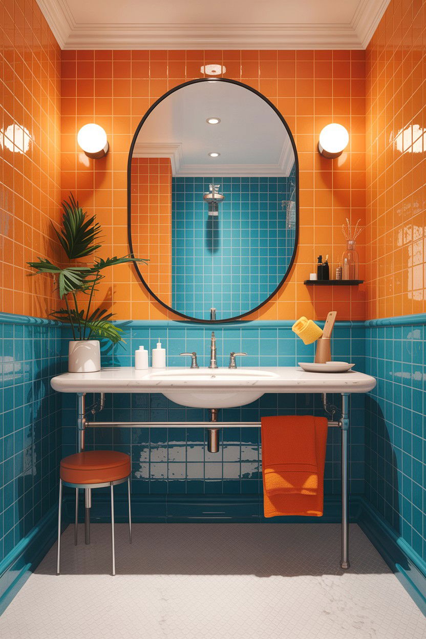 Orange Tile Blue Grout - 30 contrasting grout bathroom ideas