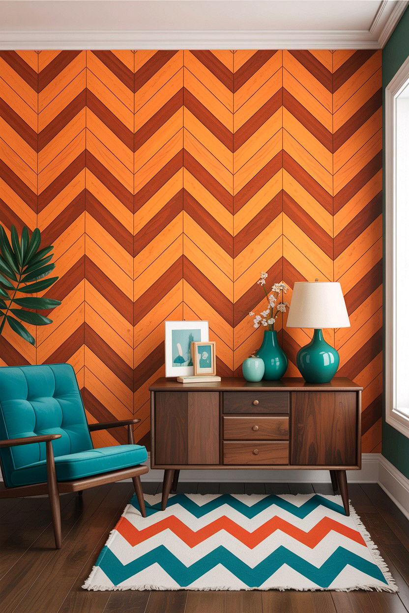 Orange chevron wood wall - 30 bedroom chevron wall ideas