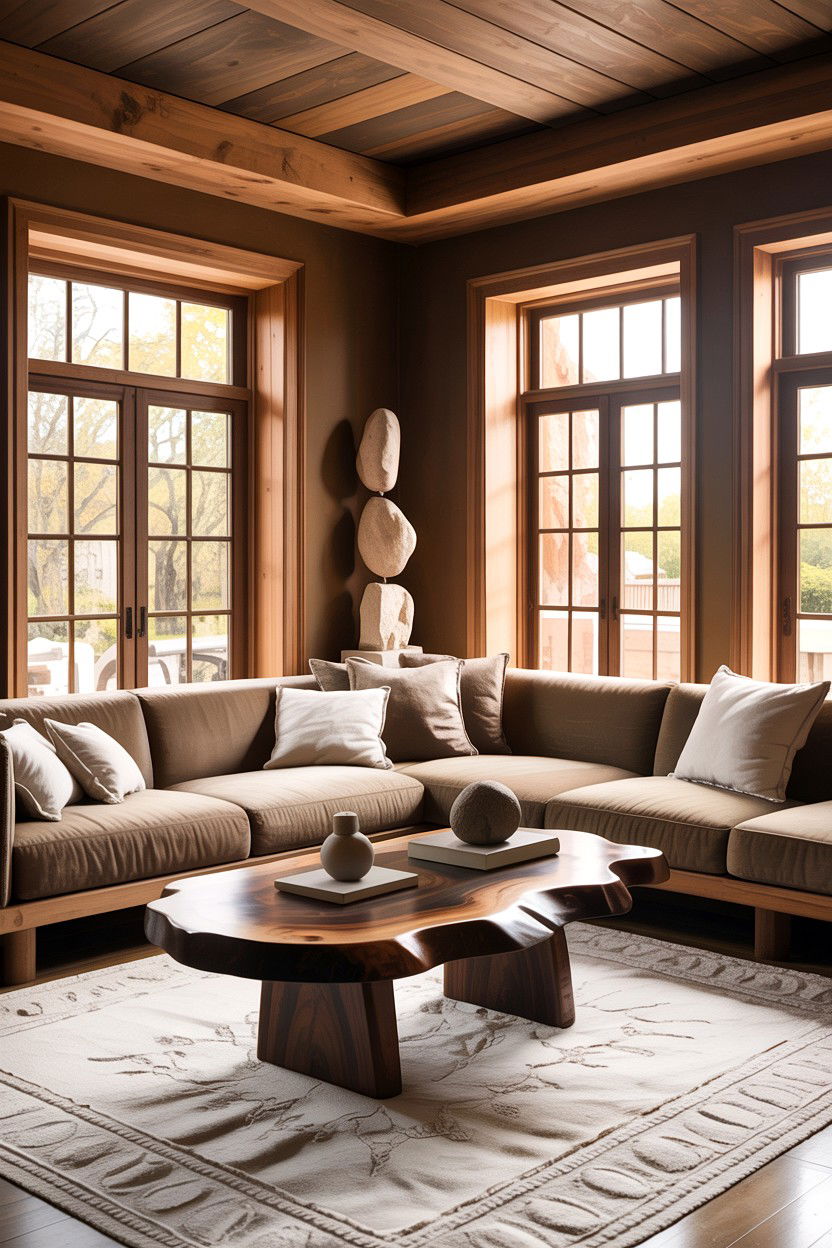 Organic modern brown living room - 30 warm brown living room ideas