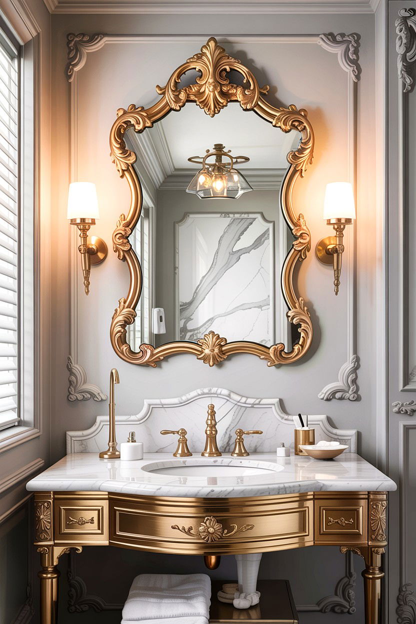 Ornate Gold Bathroom Mirror - 30 classic bathroom ideas