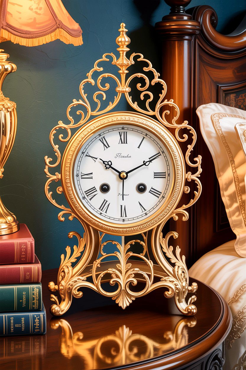 Ornate Gold Filigree Clock - 30 bedroom vintage clocks