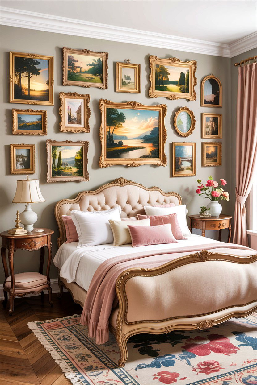 Ornate Gold Frames - 30 French country bedroom ideas