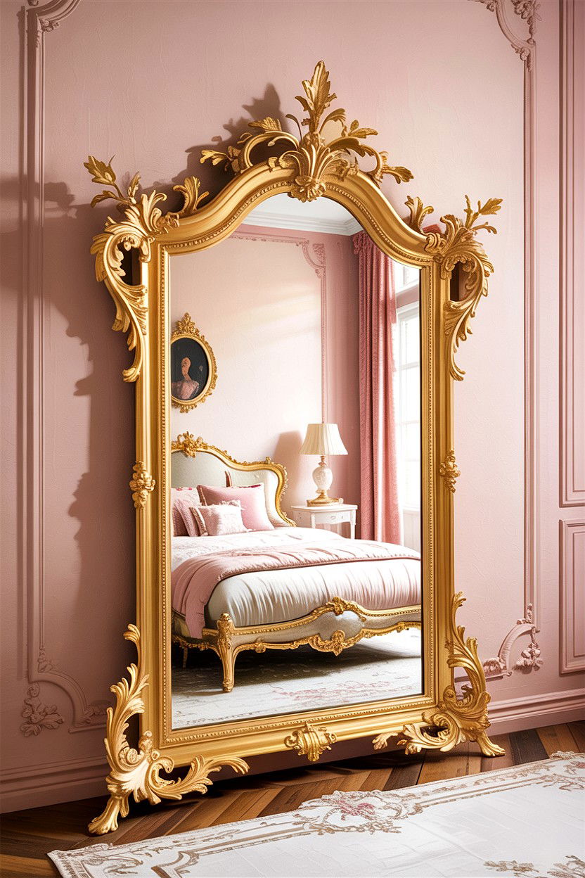 Ornate Gold Mirror - 30 French shabby chic bedroom ideas