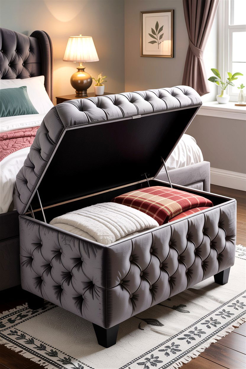 Ottoman With Hidden Storage - 30 bedroom space saving ideas
