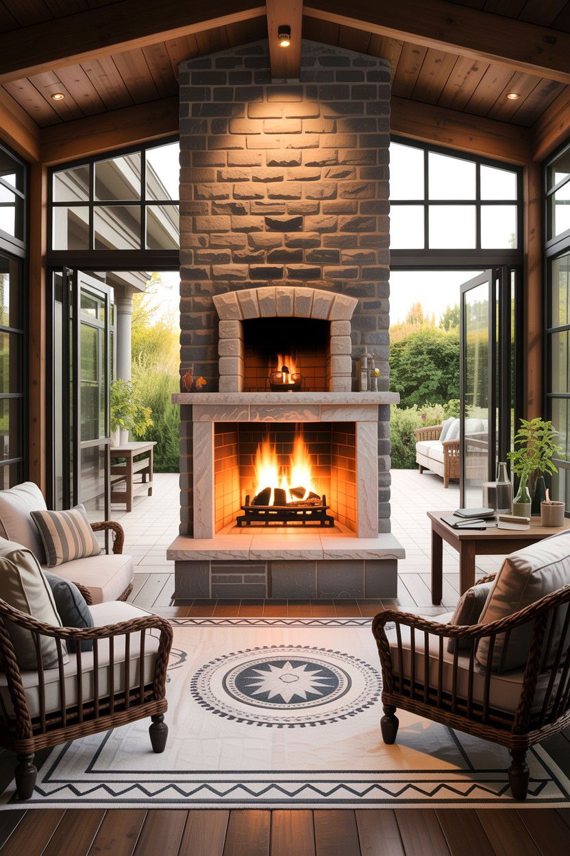 Outdoor indoor fireplace - 30 living room fireplace ideas