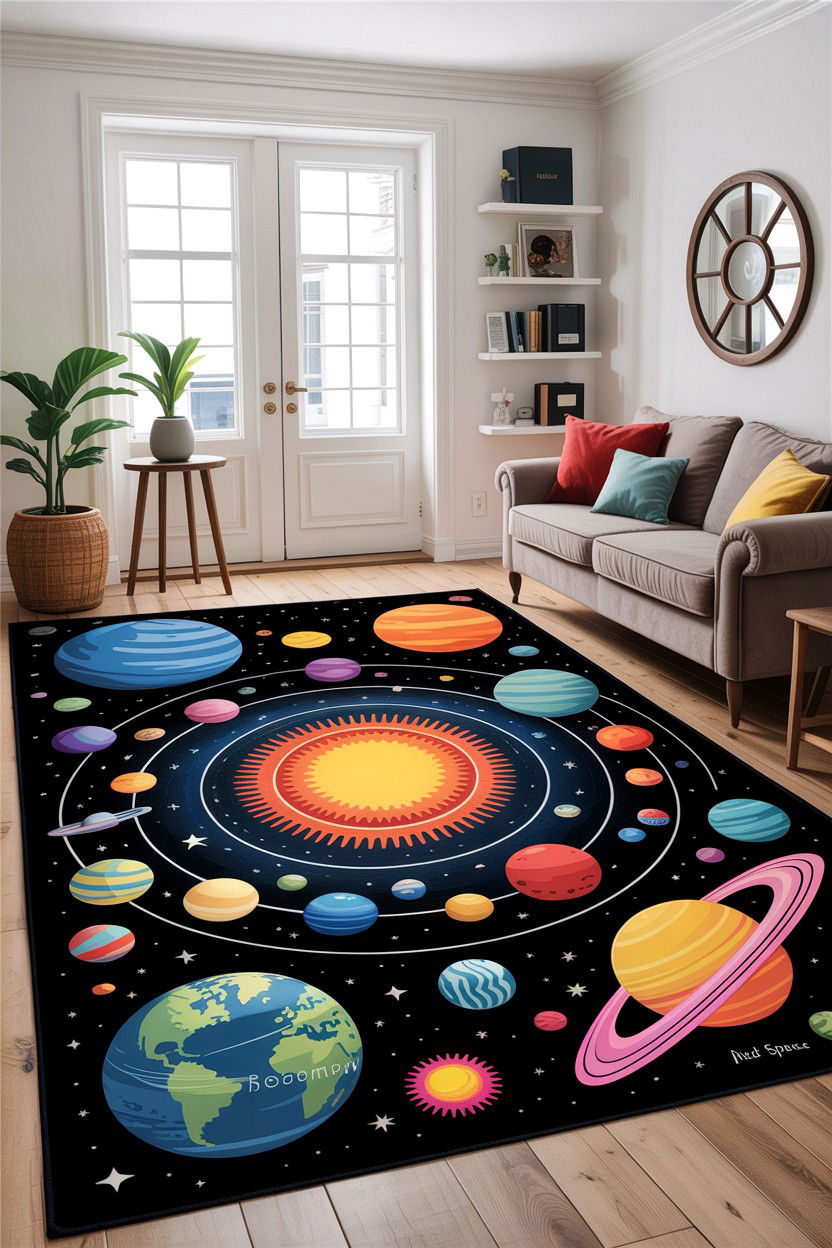 Outer space rug - 30 astronaut bedroom ideas