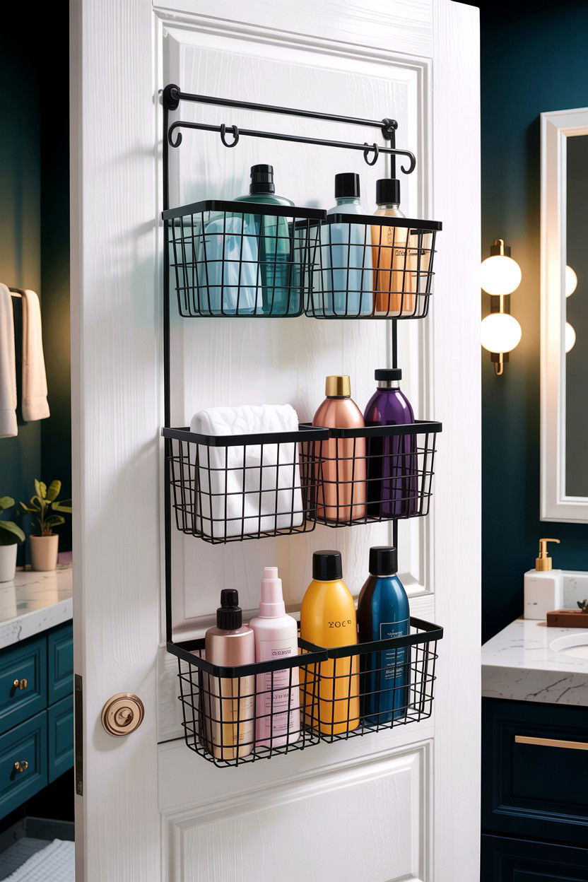 Over the door basket rack - 30 bathroom basket storage ideas