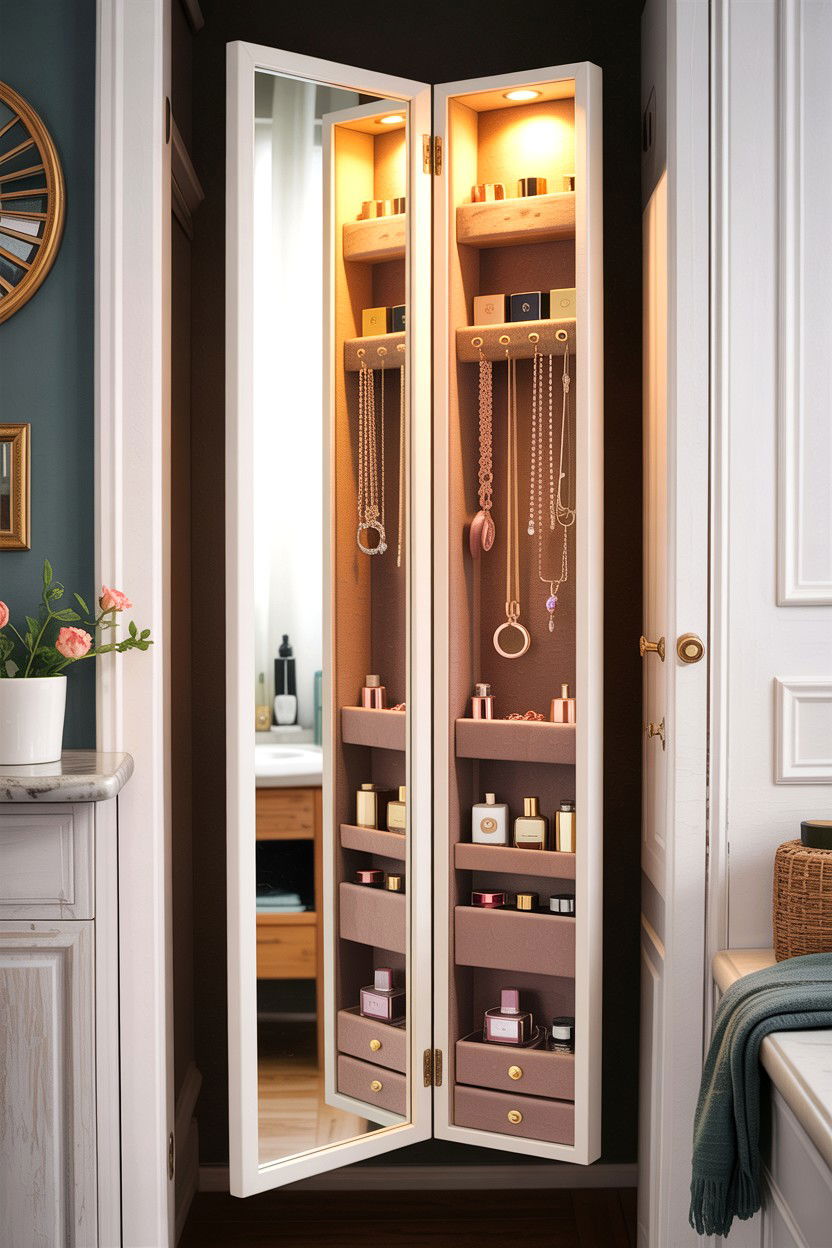 Over the door mirror with storage - 30 bedroom hanging organizers