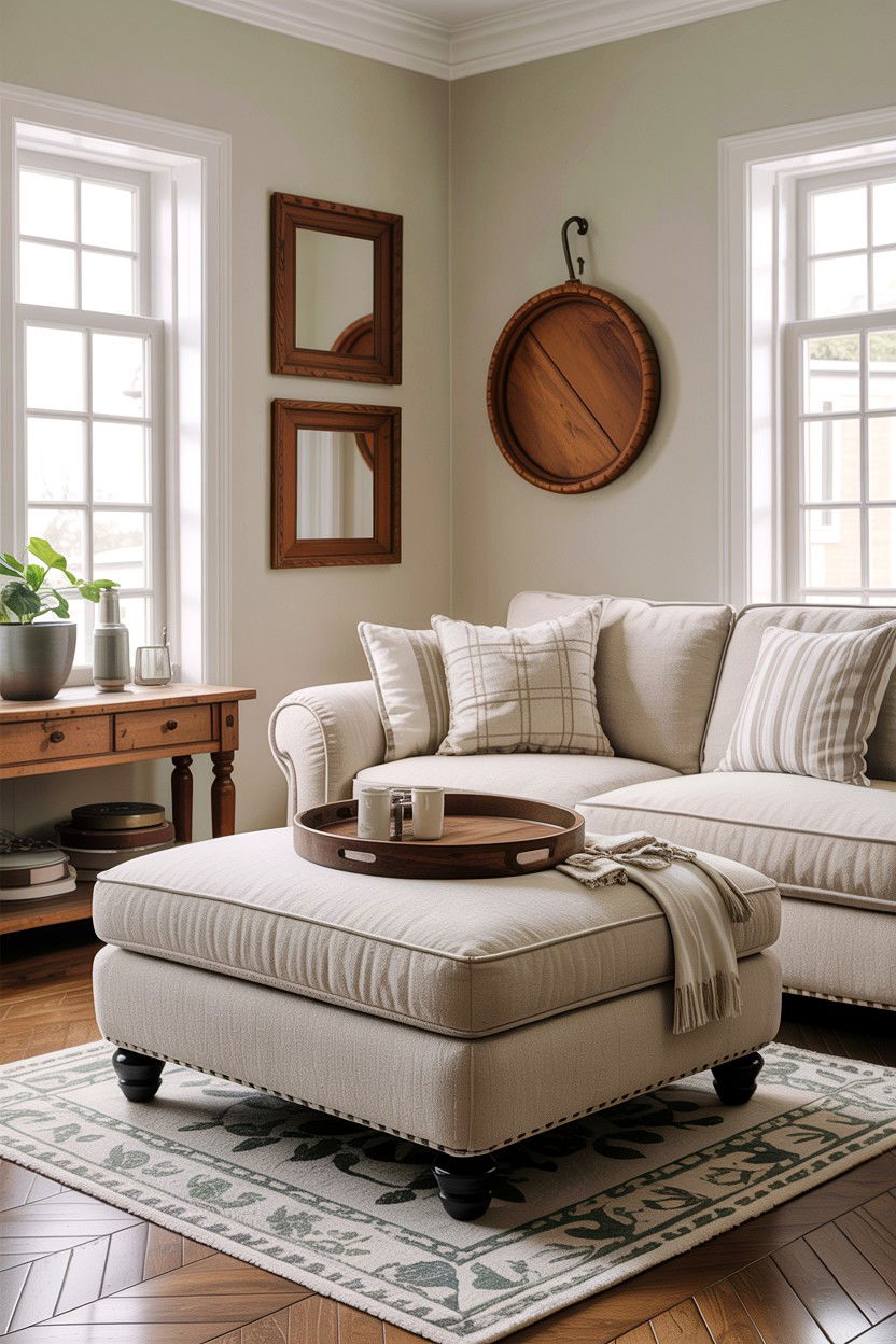 Oversized Fabric Ottoman - 30 living room farmhouse furniture ideas