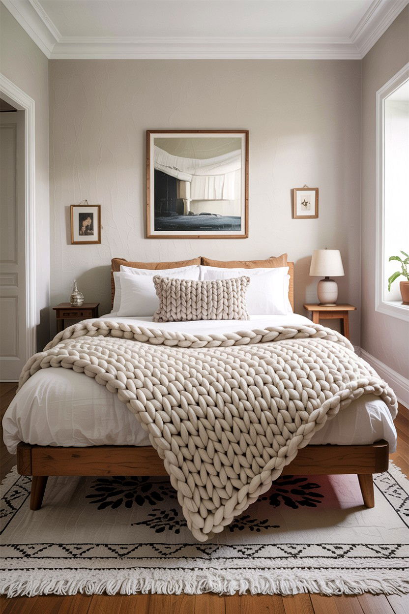 Oversized Knit Blanket Bedroom - 30 cozy bedroom ideas