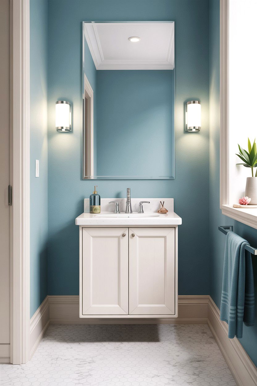 Oversized Mirror Small Vanity - 30 bathroom balance ideas