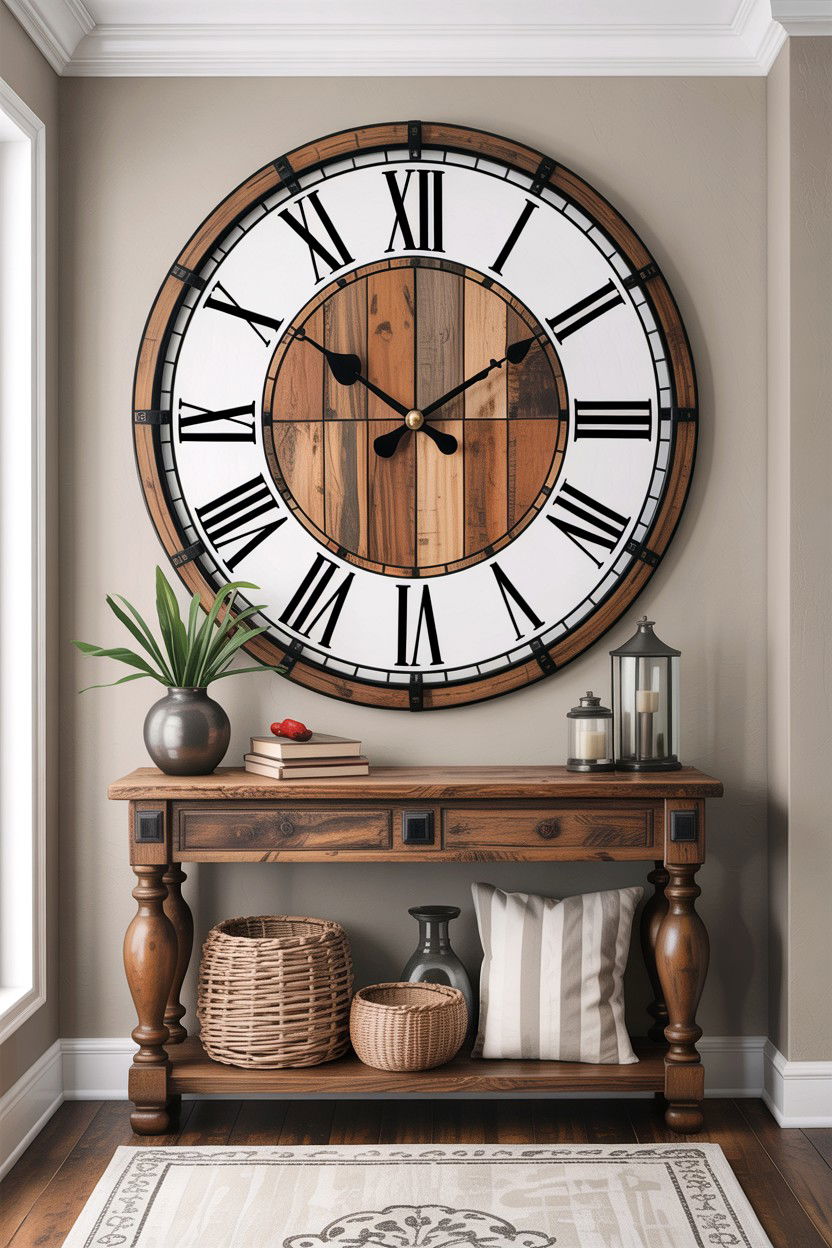 Oversized Wall Clock - 30 fixer upper living room ideas